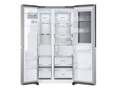 Open LG GSXE91BSAD showing spacious side-by-side storage layout
