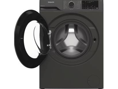 Open door view of the Hotpoint 9kg washer with PetHairCare and Anti Stain cycles