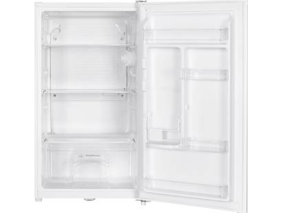 Open view of Indesit I48RM112WUK showing adjustable glass shelves and interior layout