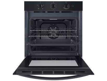 Open view of Indesit IO233BUK showing shelves and internal lighting