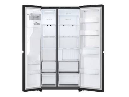 Open view of LG 638L fridge freezer showing full storage layout