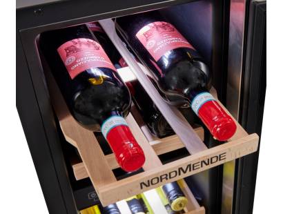 Open view showing internal the wine racks and LED lighting