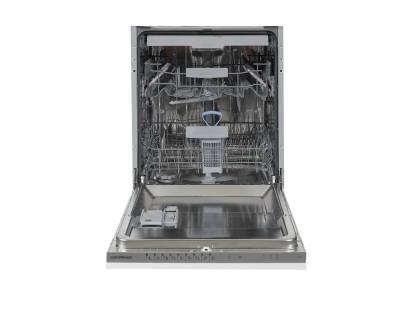 Open view showing racks, cutlery tray, and loading capacity