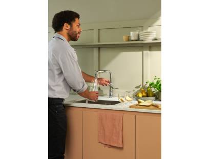 Polished chrome Quooker Classic Square Tap for hot, cold, and boiling water