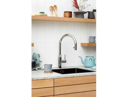 Polished chrome Quooker Flex Tap with boiling, chilled and sparkling water