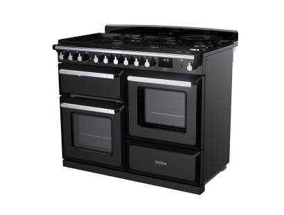 Rangemaster 110 Estel Deluxe Dual Fuel Gloss Black Chrome Range Cooker