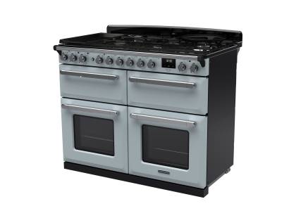 Rangemaster 110 Estel Deluxe Dual Fuel Misty Blue Chrome Range Cooker 15253