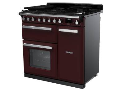 Rangemaster 90cm Estel Deluxe Dual Fuel Bordeaux Chrome Range Cooker 14979