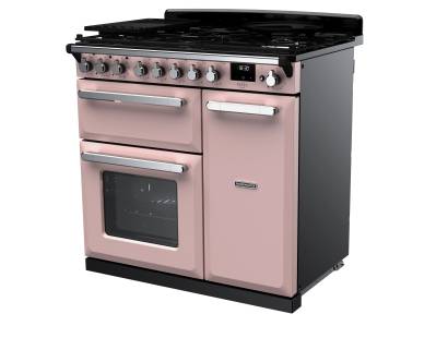 Rangemaster 90cm Estel Deluxe Dual Fuel Pale Pink Chrome Range Cooker 14982