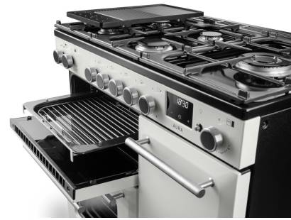 Rangemaster AURA90DFPWHT-BN1 White Brushed Nickel Range Cooker