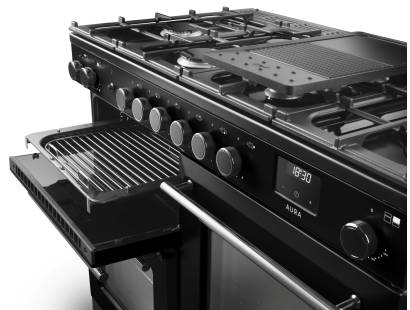 Rangemaster AURAO110DFPCBL-YX1 Black Onyx Dual Fuel Range Cooker