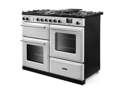 Rangemaster AURAO110DFPWHT-BN1 White Brushed Nickel Dual Fuel Range Cooker
