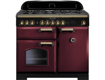 Rangemaster CDL100DFFCYB - 100cm Classic Deluxe Dual Fuel Cranberry Brass Range Cooker 115560