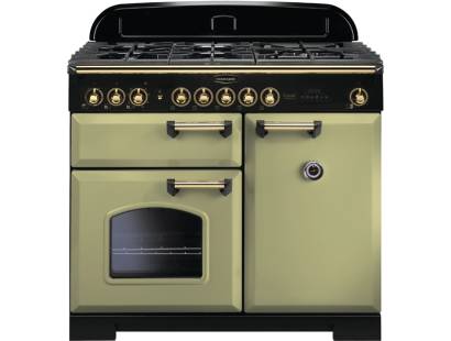 Rangemaster CDL100DFFOGB - 100cm Classic Deluxe Dual Fuel Olive Green Brass Range Cooker 114770