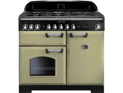 Rangemaster CDL100DFFOGC - 100cm Classic Deluxe Dual Fuel Olive Green Chrome Range Cooker 100910