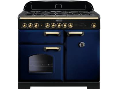 Rangemaster CDL100DFFRBB - 100cm Classic Deluxe Dual Fuel Regal Blue Brass Range Cooker 113840