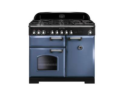 Rangemaster CDL100DFFSBC - 100cm Classic Deluxe Dual Fuel Stone Blue Chrome Range Cooker 127400