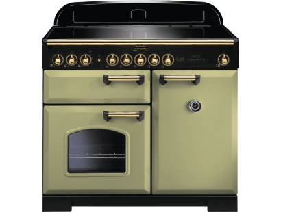 Rangemaster CDL100EIOGB - 100cm Classic Deluxe Electric Induction Olive Green Brass Range Cooker 114830
