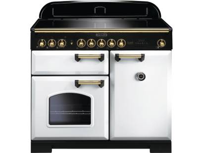 Rangemaster CDL100EIWHB - 100cm Classic Deluxe Electric Induction White Brass Range Cooker 114040