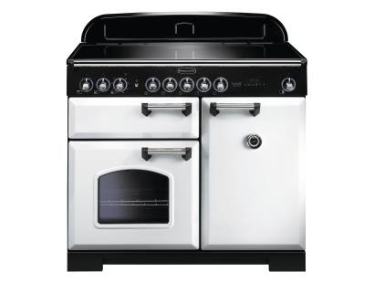 Rangemaster CDL100EIWHC - 100cm Classic Deluxe Electric Induction White Chrome Range Cooker 114030