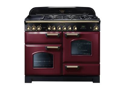 Rangemaster CDL110DFFCYB - 110cm Classic Deluxe Dual Fuel Cranberry Brass Range Cooker 84430