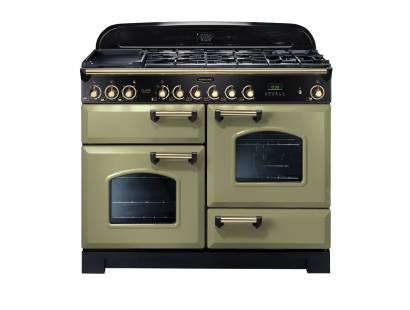 Rangemaster CDL110DFFOGB - 110cm Classic Deluxe Dual Fuel Olive Green Brass Range Cooker 114470