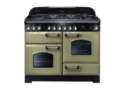 Rangemaster CDL110DFFOGC - 110cm Classic Deluxe Dual Fuel Olive Green Chrome Range Cooker 100930