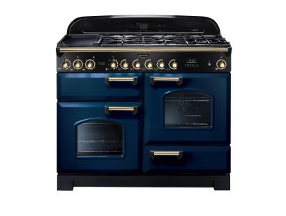 Rangemaster CDL110DFFRBB - 110cm Classic Deluxe Dual Fuel Regal Blue Brass Range Cooker 112920