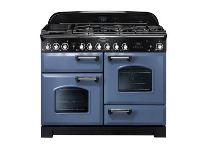 Rangemaster CDL110DFFSBC - 110cm Classic Deluxe Dual Fuel Stone Blue Chrome Range Cooker 127240