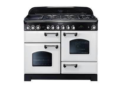 Rangemaster CDL110DFFWHC - 110cm Classic Deluxe Dual Fuel White Chrome Range Cooker 112930