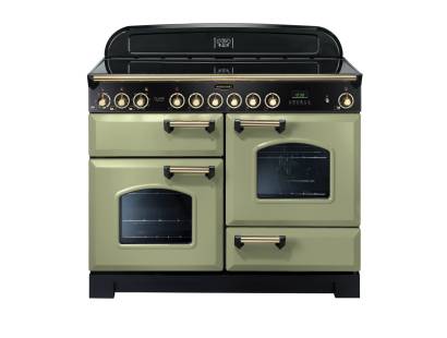 Rangemaster CDL110ECOGB - 110cm Classic Deluxe Electric Ceramic Olive Green Brass Range Cooker 114590