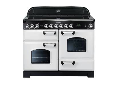 Rangemaster CDL110ECWHC - 110cm Classic Deluxe Electric Ceramic White Chrome Range Cooker 114150