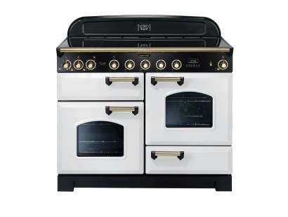 Rangemaster CDL110EIWHB - 110cm Classic Deluxe Electric Induction White Brass Range Cooker 113120