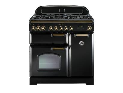 Rangemaster CDL90DFFBLB - 90cm Classic Deluxe Dual Fuel Black Brass Range Cooker 80950