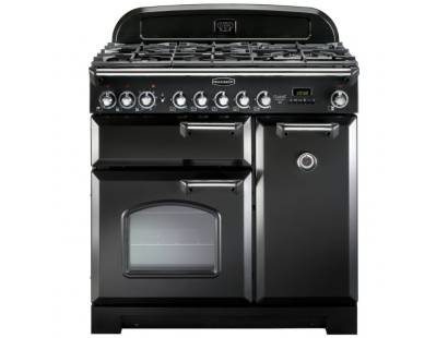 Rangemaster CDL90DFFBL/C - 90cm Classic Deluxe Dual Fuel Black/Chrome Range Cooker 80930