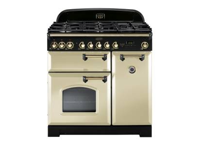 Rangemaster CDL90DFFCRB - 90cm Classic Deluxe Dual Fuel Cream Brass Range Cooker 80960