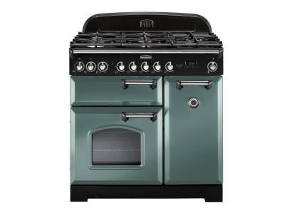 Rangemaster CDL90DFFMG/C - 90cm Classic Deluxe Dual Fuel Mineral Green/Chrome Range Cooker 127510