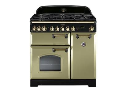 Rangemaster CDL90DFFOGB - 90cm Classic Deluxe Dual Fuel Olive Green Brass Range Cooker 114630