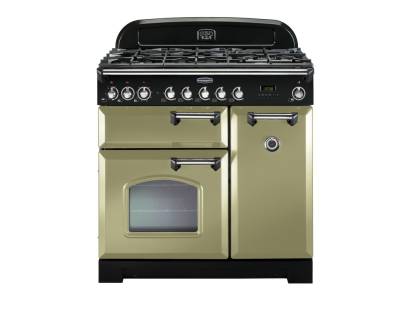 Rangemaster CDL90DFFOGC - 90cm Classic Deluxe Dual Fuel Olive Green Chrome Range Cooker 100880