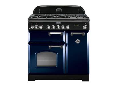 Rangemaster CDL90DFFRBC 90cm Classic Deluxe Dual Fuel Royal Blue Chrome Range Cooker 113530