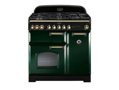 Rangemaster CDL90DFFRGB 90cm Classic Deluxe Dual Fuel Racing Green Brass Range Cooker 113520