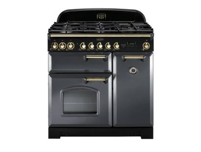 Rangemaster CDL90DFFSLB - 90cm Classic Deluxe Dual Fuel Slate Brass Range Cooker 124150