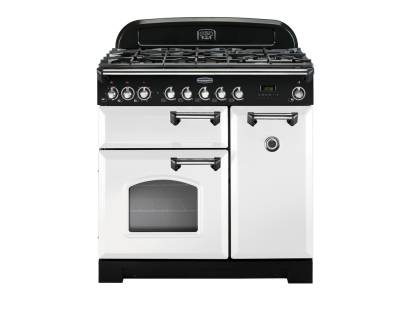 Rangemaster CDL90DFFWHC 90cm Classic Deluxe Dual Fuel White Chrome Range Cooker 113550