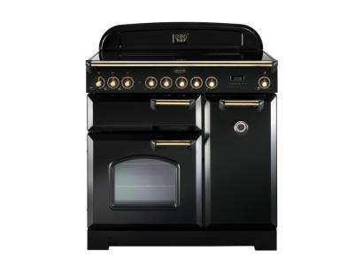 Rangemaster CDL90ECBLB 90cm Classic Deluxe Electric Ceramic Black Brass Range Cooker 81620