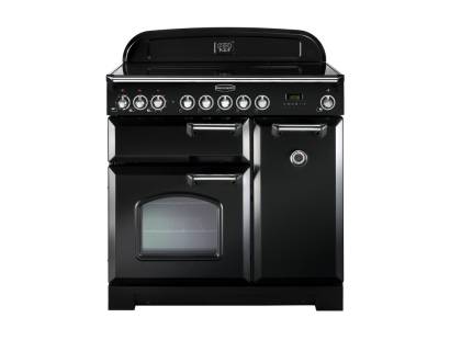 Rangemaster CDL90ECBLC 90cm Classic Deluxe Electric Ceramic Black Chrome Range Cooker 81630