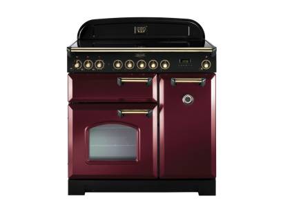 Rangemaster CDL90ECCYB 90cm Classic Deluxe Electric Ceramic Cranberry Brass Range Cooker 84510