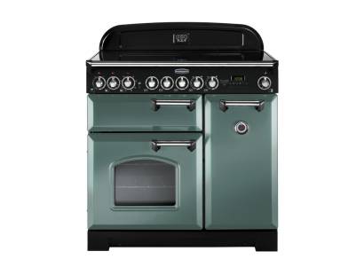 Rangemaster CDL90ECMGC 90cm Classic Deluxe Electric Ceramic Mineral Green Chrome Range Cooker 127630