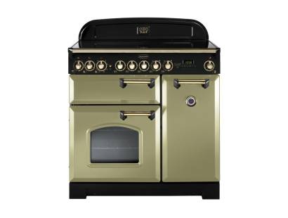 Rangemaster CDL90ECOGB 90cm Classic Deluxe Electric Ceramic Olive Green Brass Range Cooker 114730