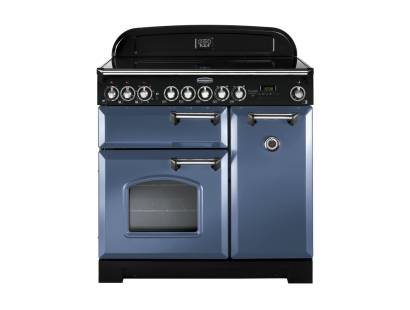 Rangemaster CDL90ECSBC 90cm Classic Deluxe Electric Ceramic Stone Blue Chrome Range Cooker 127620