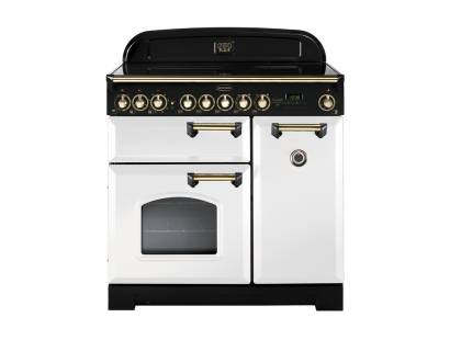 Rangemaster CDL90ECWHB 90cm Classic Deluxe Electric Ceramic White Brass Range Cooker 114280